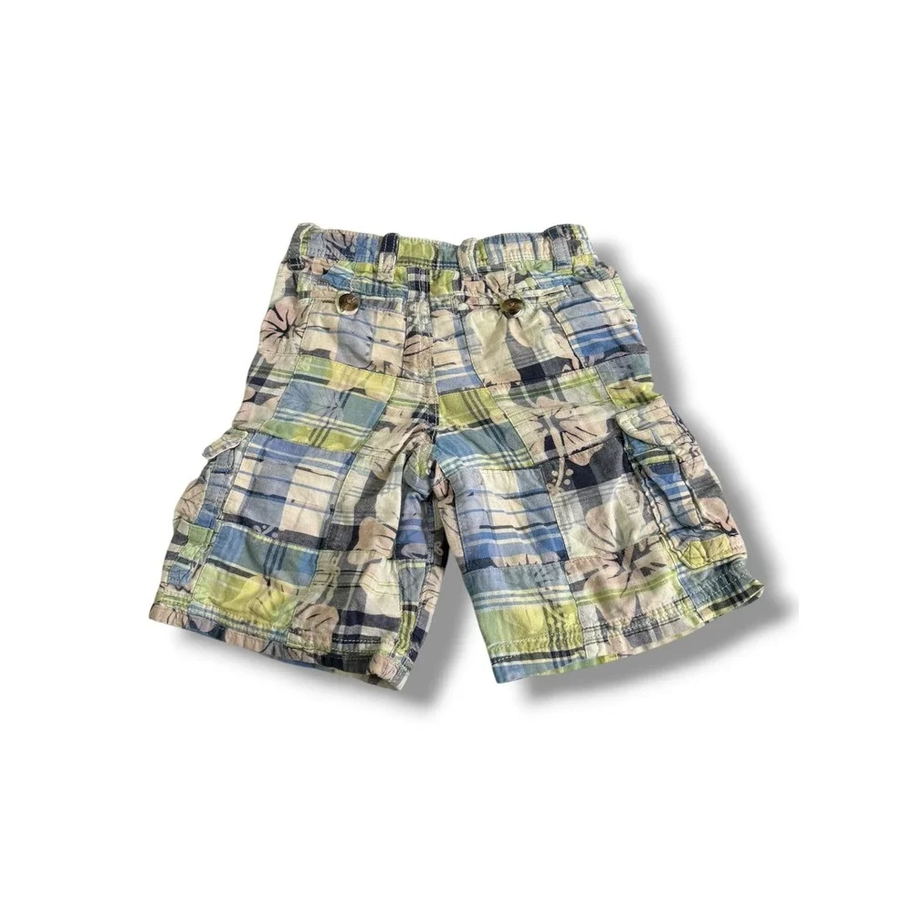 babyGap‎ Toddler Boys Patchwork Plaid Tropical Cargo Shorts Blue Green 3 Years